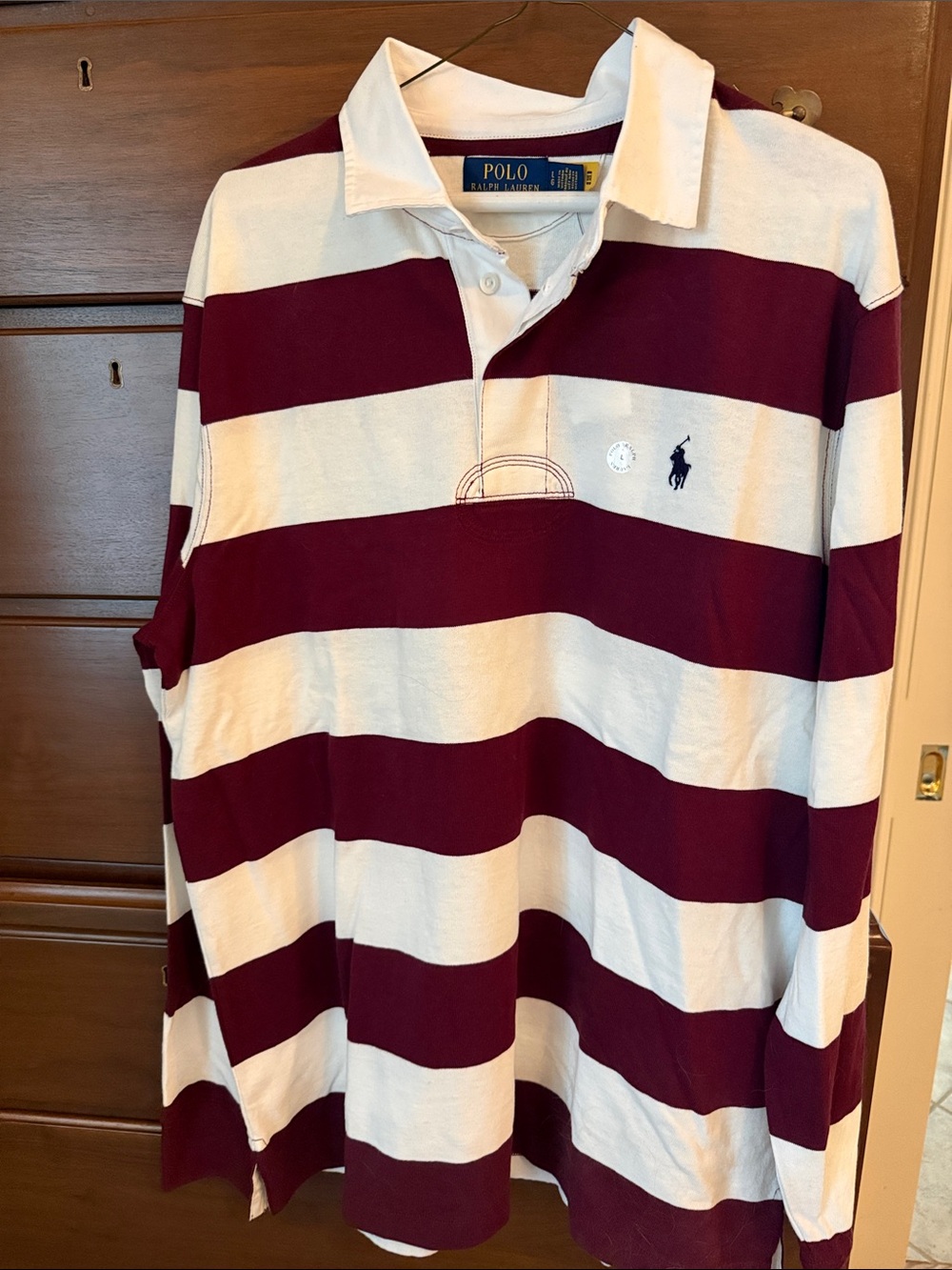 Polo by Ralph Lauren Burgundy and White Striped Rugby Polo
